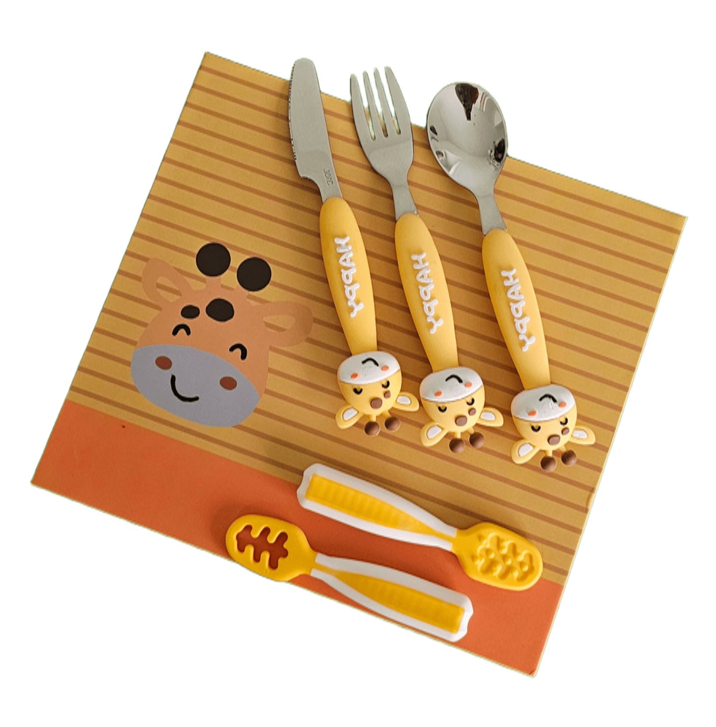 Couverts Bébé 6M+ Set 5 Pièces – Silicone Alimentaire & Acier Inoxydable Sans BPA