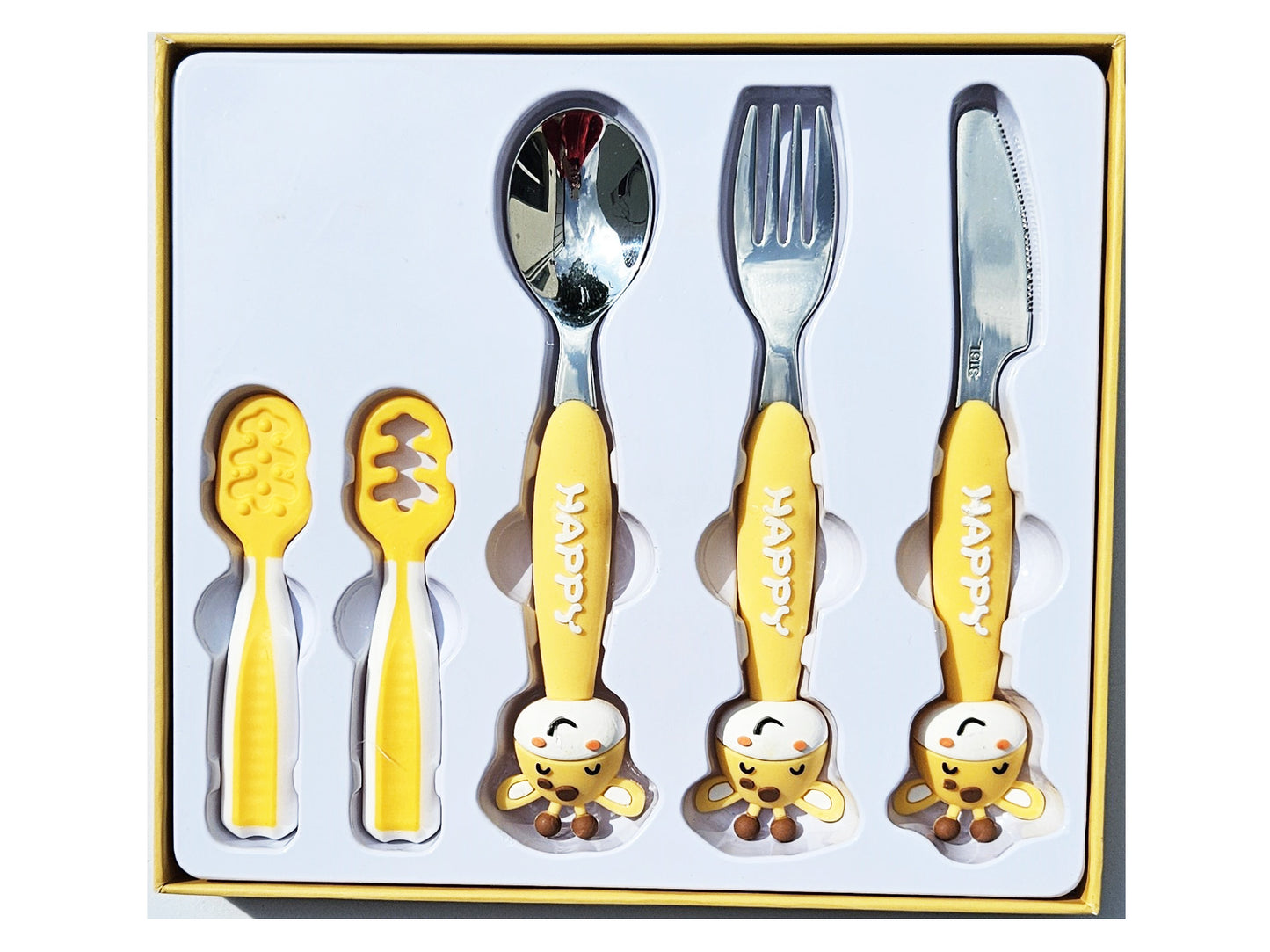 Couverts Bébé 6M+ Set 5 Pièces – Silicone Alimentaire & Acier Inoxydable Sans BPA