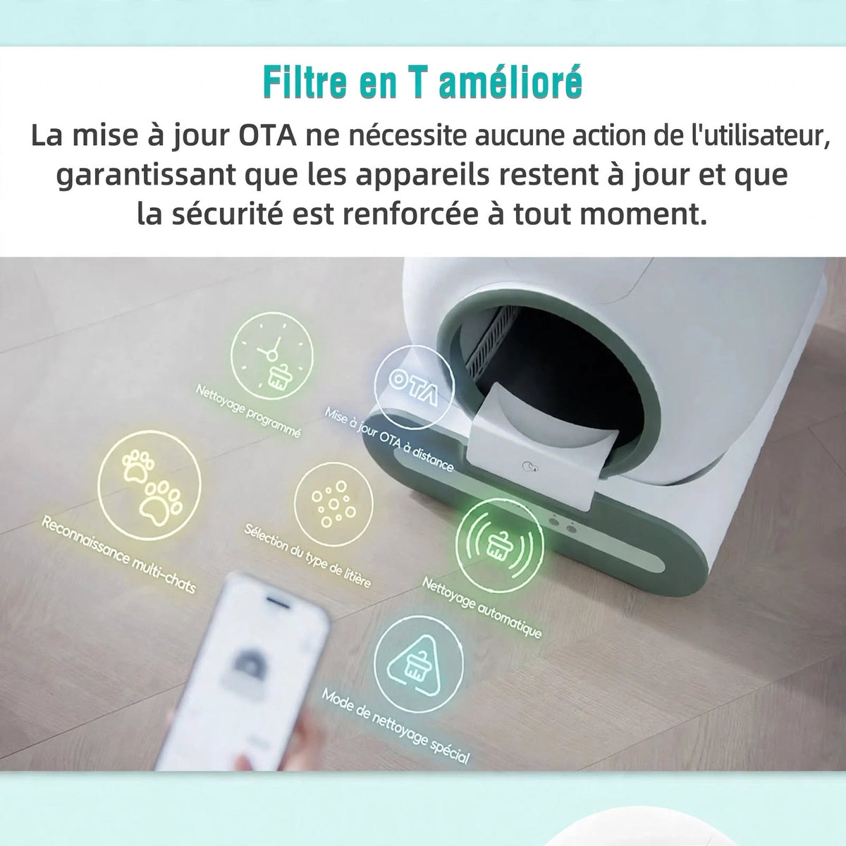 Litière Automatique Autonettoyante pour Chat 65 L – Wi-Fi & Application