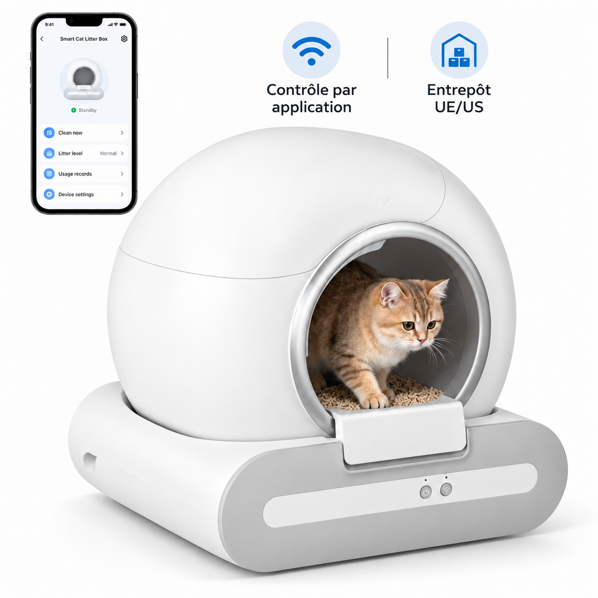 Litière Automatique Autonettoyante pour Chat 65 L – Wi-Fi & Application