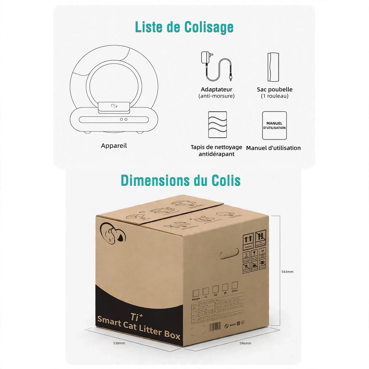 Litière Automatique Autonettoyante pour Chat 65 L – Wi-Fi & Application